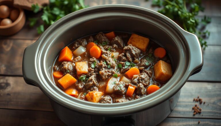 Delicious Beef Crock Pot Recipe with Ground Beef, Vegetables, and Aromatic Spices